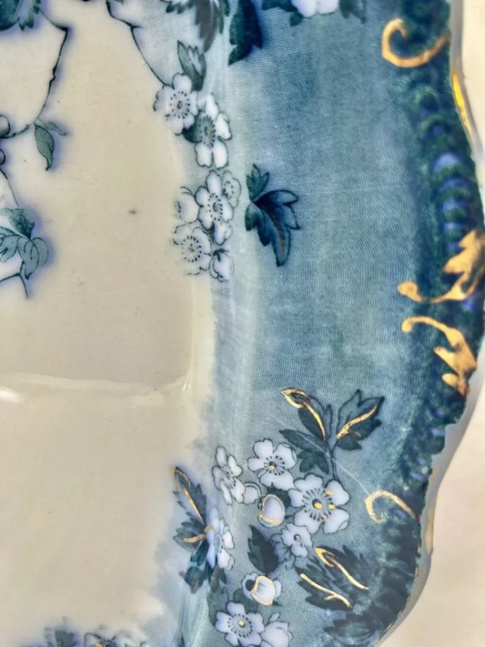 Antique Flow Blue Ridgeway LUCANO Blue Gold-Accented Ceramic Serving Platter